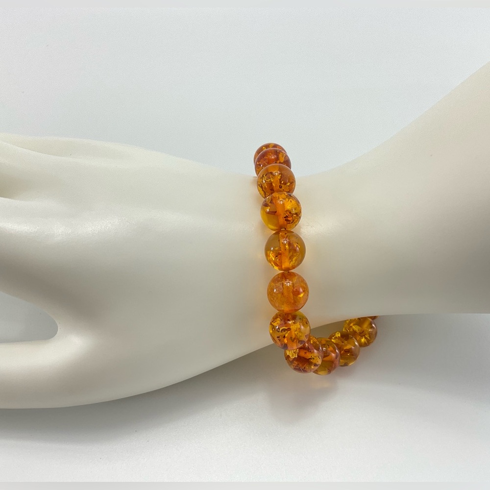 Vtg Confetti Lucite Stretch Bracelet, Faux Amber, Size 7+, MCM, Mod - Picture 7 of 8